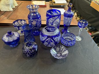 LOT OF BLUE CUT TO CLEAR GLASS