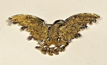 Les Bernard Gold Over Sterling Silver Sapphires And Rubies American Eagle Brooch