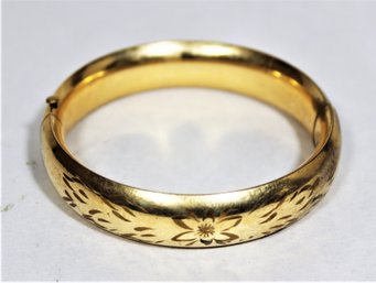 Antique Gold Filled Floral Engraved Hollow Bangle Bracelet