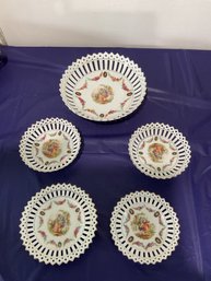 Vintage Reticulated Lattice Edge  Couple Porcelain Plate Lot