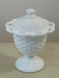 Vintage Imperial Milk Glass Condiment Dish With Spoon Holders And Lid