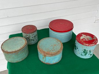 5 Piece Set Of Painted Tins