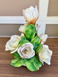 Vintage Hand Painted Glazed Ceramic Floral Centerpiece