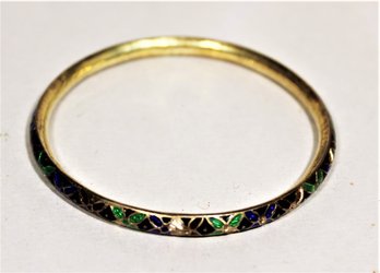 Antique Gilt Sterling Silver Enamel Bangle Bracelet (some Small Chips To Enamel)