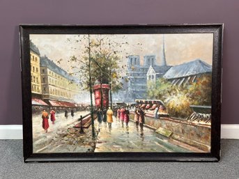 An Original Oil On Canvas, Street Scene, Unsigned