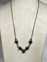 Vintage Sterling Silver And Black Onyx Necklace 18' Long