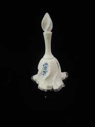 Fenton Elizabeth Milk Glass Silver Crest Blue Flowers Paisley Ruffled Bell