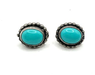 Vintage Native American Sterling Silver Turquoise Stud Earrings