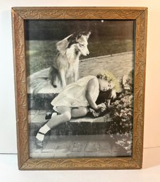 Vintage Framed Girl With Dog Print