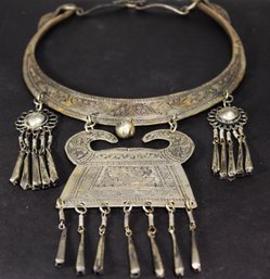 Ethnographic Silver On Copper Necklace Depicting Fish Having Tassels