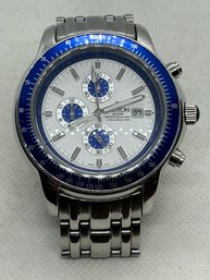 Sharp Looking CROTON CHRONOMASTER MEN'S CHRONOGRAPH- Stainless With Pepsi Blue Bezel And Registers