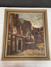 Oil Painting On Canvas Cityscape Signed Smidl? 24x29 Framed