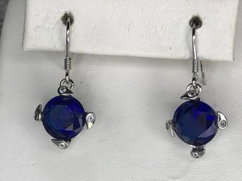 Beautiful Brand New - Sterling Silver / 925 Earrings With Navy Blue Tourmaline - Very Simple And Elegant