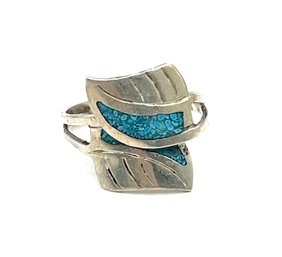 Vintage Sterling Silver Turquoise Inlay Wrap Ring, Size 8.5