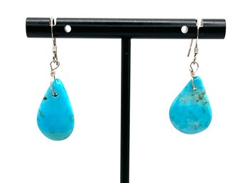 Native American Sterling Silver Handcrafted Turquoise Dangle Earrings