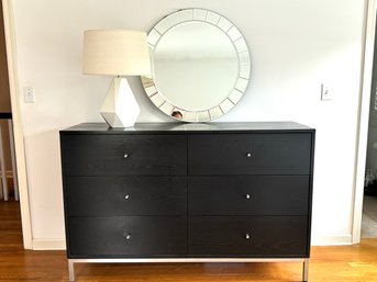 Wayfair Six Drawer Dresser In Ebony Wood Grain Finish & Circular Mirror  (LOC: W1)