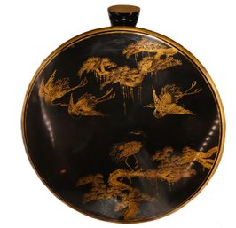 Vintage Asian Black Lacquer With Gold Design Table