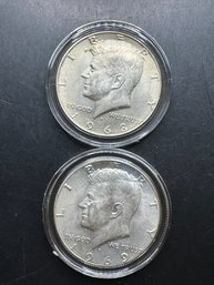 1968-D, 1969-D Silver Kennedy Half Dollars