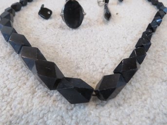Black Glass Necklaces Earring Sets And Onyx Ring