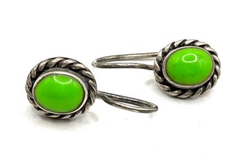 Vintage Native American Sterling Silver Smooth Green Stone Earrings