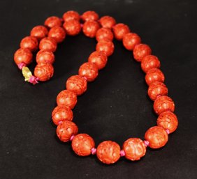 Fine Hand Carved Chinese Cinnabar Beaded Necklace