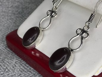 Nice BRAND NEW Pair Sterling Silver / 925 Earrings With Coffee Bean Jasper - Unusual And Very Cool Pair !