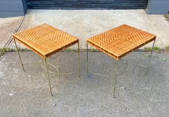 Pair Of 1950s French Steel And Rattan End Tables