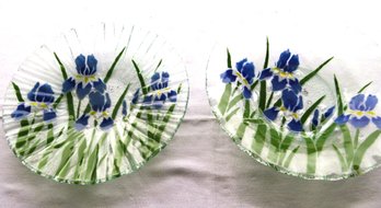 Pair Of Sydenstricker Fused Glass Floral Bowls