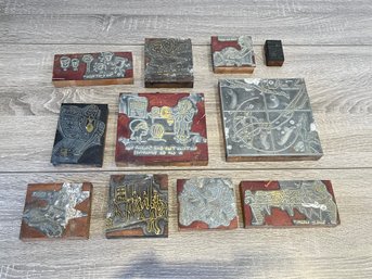 Lot Of 11 Printing Plates In Wood Blocks