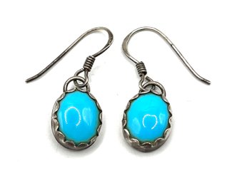 Vintage Native American Designer Sterling Silver Turquoise Dangle Earrings