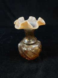 Fenton Cameo Opalescent Wavecrest Amber Swirl Base Ruffled Edge Vase