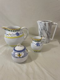 Hand Painted Pitchers, Sugar Jar,  And Bellini Pitcher