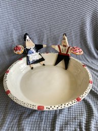 Handmade Signed Toni '95 Ceramic Decorative Pie Pan Serving Dish With Couple Sitting On Edge 11x2