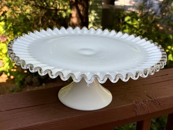 Vintage Fenton White Silver Crest Footed 13' Cake Plate No Issues