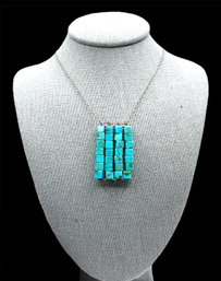 Vintage Sterling Silver Turquoise Color Blocks Necklace