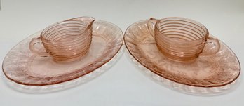 Vintage Depression Glass Rose Color Sugar Bowl, Creamer & 2 Platters