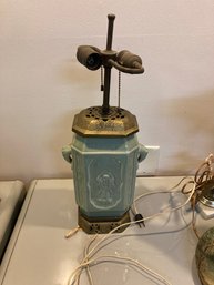 Vintage TABLE LAMP: Celadon Lamp Green Asian Style Dual Socket