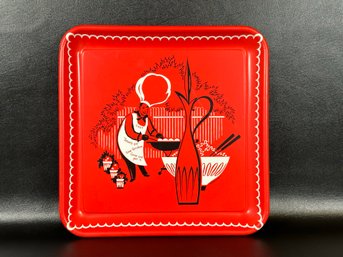 Collectible Mid-Century Metal Tray With A BBQ Theme Designed By Marcelline Stoyke