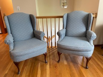 Pair Of Wings Back Chairs By North Hickory Furniture Co'.