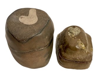 Small Organic Form Studio Pottery Boxes With Lids - Both Pots Are Initialed