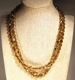 Vintage Multi Strand Citrine Colored Crystal Beaded Necklace