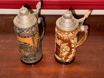 Two Vintage Salzburg Austria 1000R And 1000W Stoneware Lidded Beer Collectible Steins