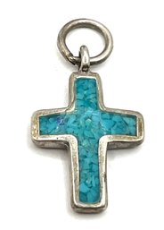 Vintage Native American Sterling Silver Reversible Coral/Turquoise Cross Pendant