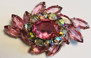 GORGEOUS PINK AURORA RHINESTONE BROOCH