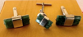 Gorgeous Jade Cufflinks With Matching Tie Pin