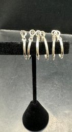 3 Pairs Silver Toned Pierced Earrings