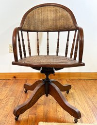 A Gorgeous Early 20th Century Bent Oak And Cane Desk Chair