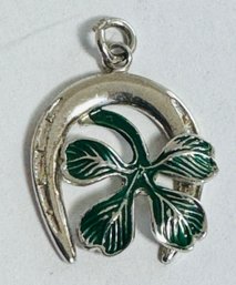 VINTAGE CA STERLING SILVER ENAMEL 4 LEAF CLOVER AND HORSESHOE CHARM