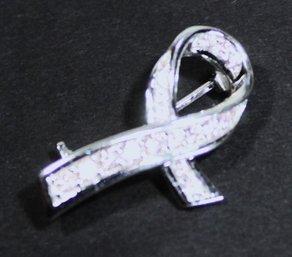 Sterling Silver Pink Gemstone 'Breast Cancer' Ribbon Brooch Pin