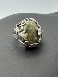 Large Connemara Marble Sterling Silver Ring W/ Shamrock Motif